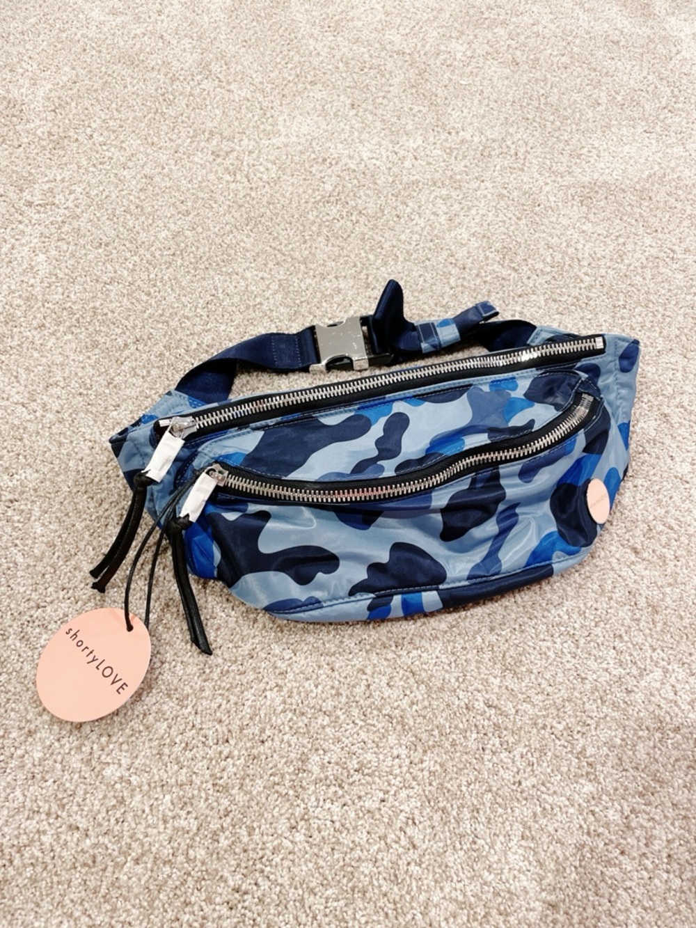 ShortyLOVE Blue Arcade Camo Belt Bag Fanny Pack Crossbody Waist Bag NWT